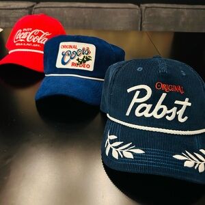 Pabst / coors rodeo/ Coca Cola retro corduroy hats 3 brand new